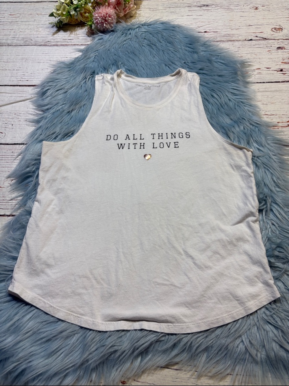 Spiritual Gangster White 'Do All Things With Love' Tank sz XL